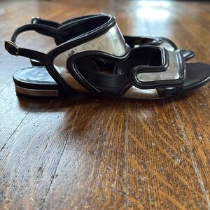 Balenciaga Paris Metallic Strap Sandals – Black & Silver